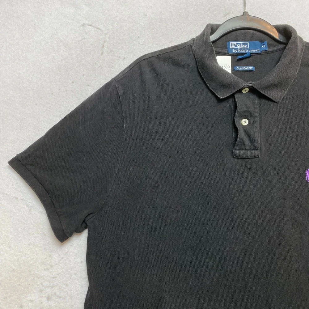 Polo Ralph Lauren Polo Shirt Mens XL Black Short Sleeve Custom Fit Purple Pony